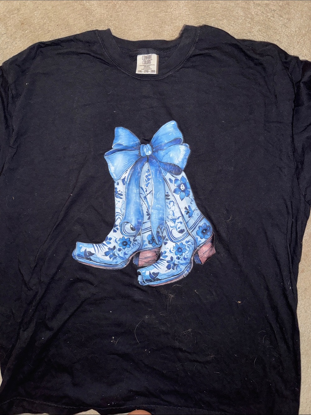 Comfort Colors Black Short Sleeve Tee with Blue Floral Boot Graphic